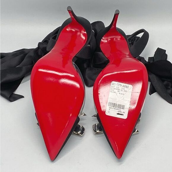 Christian Louboutin ASTRINODO DU DESERT Crystal Bow Silk Tie Heels size 39 - Picture 10 of 11